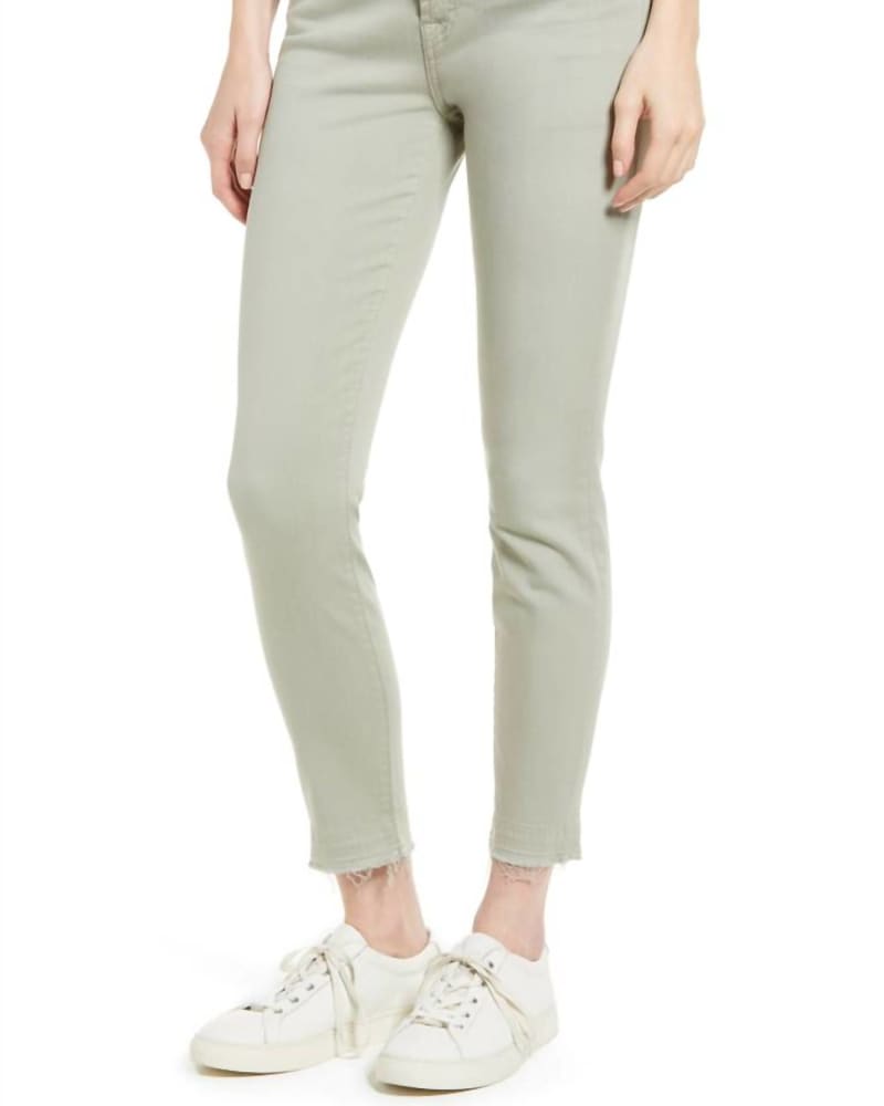 Front of a model wearing a size 16 Ankle Skinny Jean In Lily Pad in Lily Pad by Jen7. | dia_product_style_image_id:351803